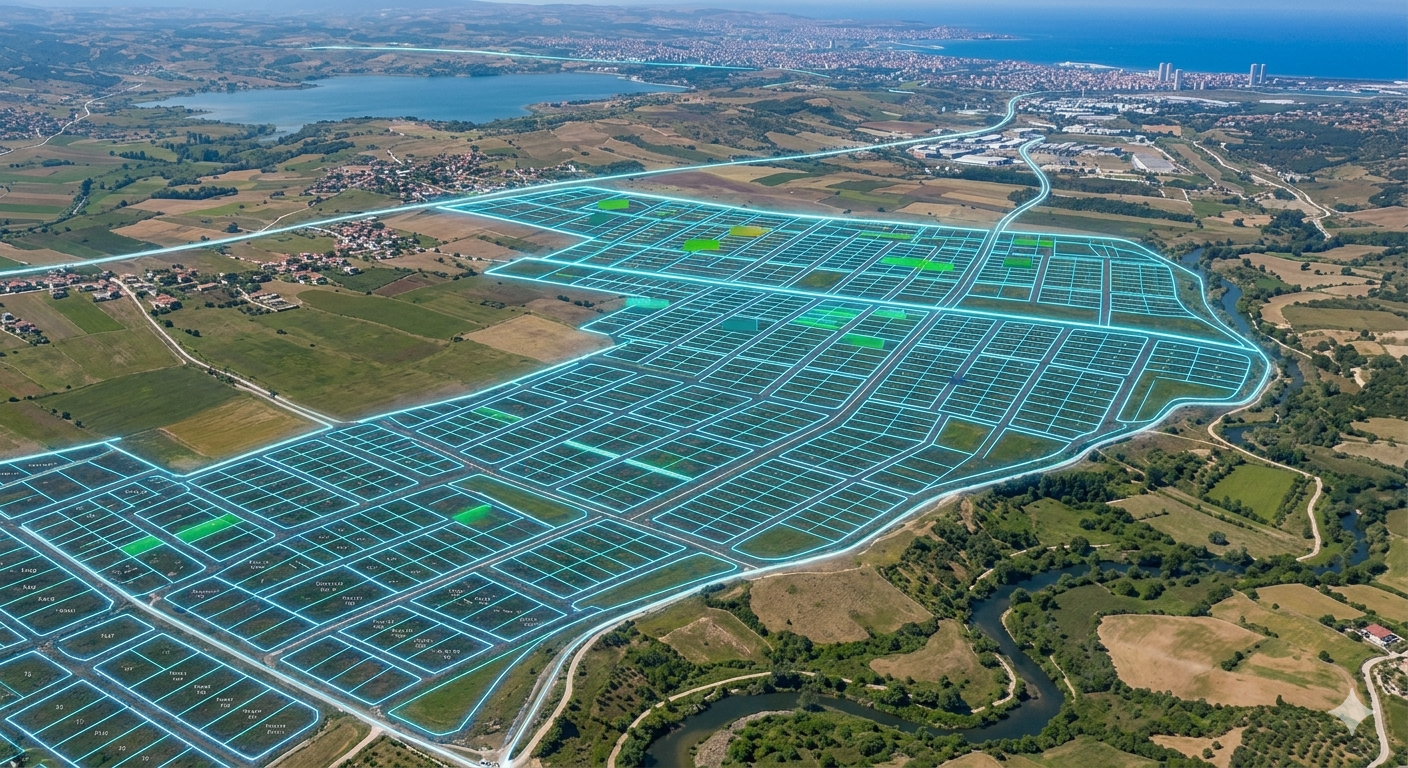 Satellite view of land parcels